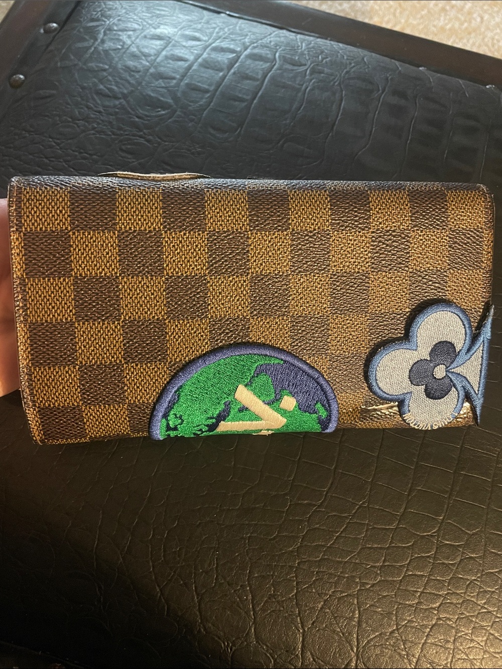Louis Vuitton Damier Ebene custom Patch Continental Wallet repaired - Picture 2 of 11